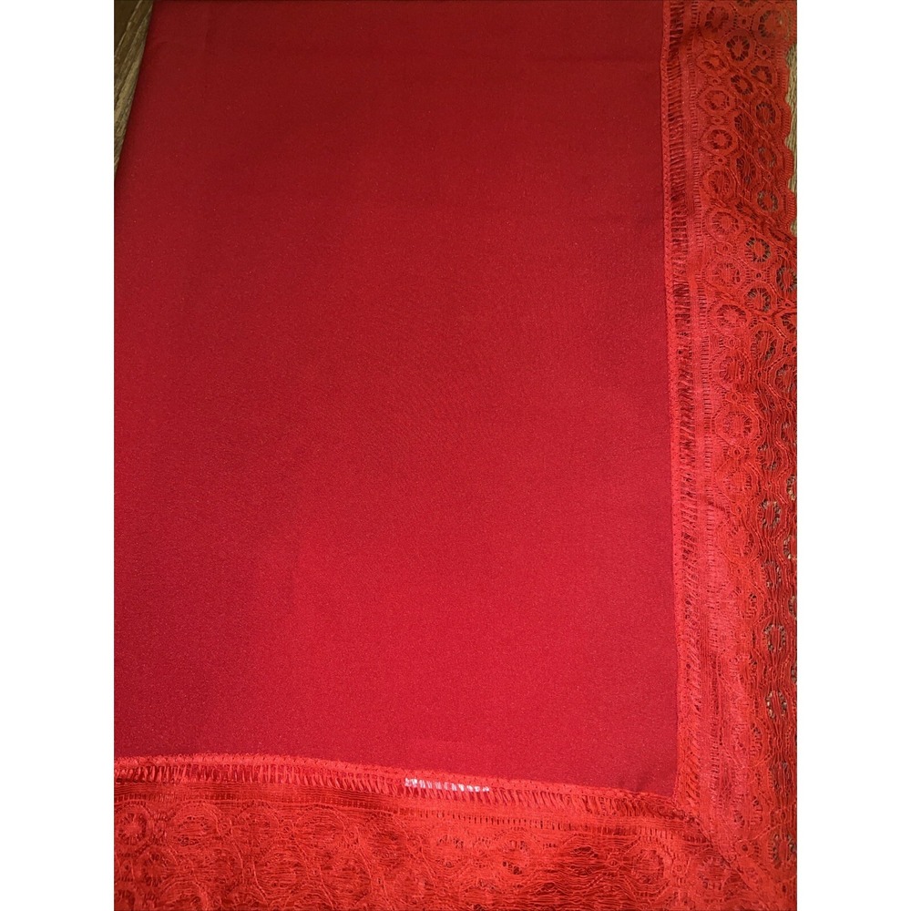 Beautiful Vintage Rectangle Red Floral Lace Tablecloth 66 X 45inches Made USA